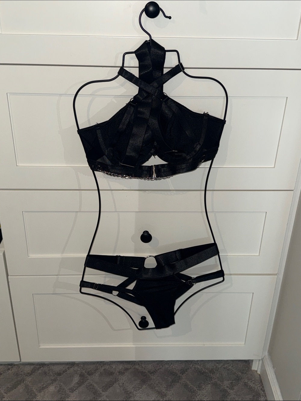 Adore Me Black Strappy Harness Lingerie Set